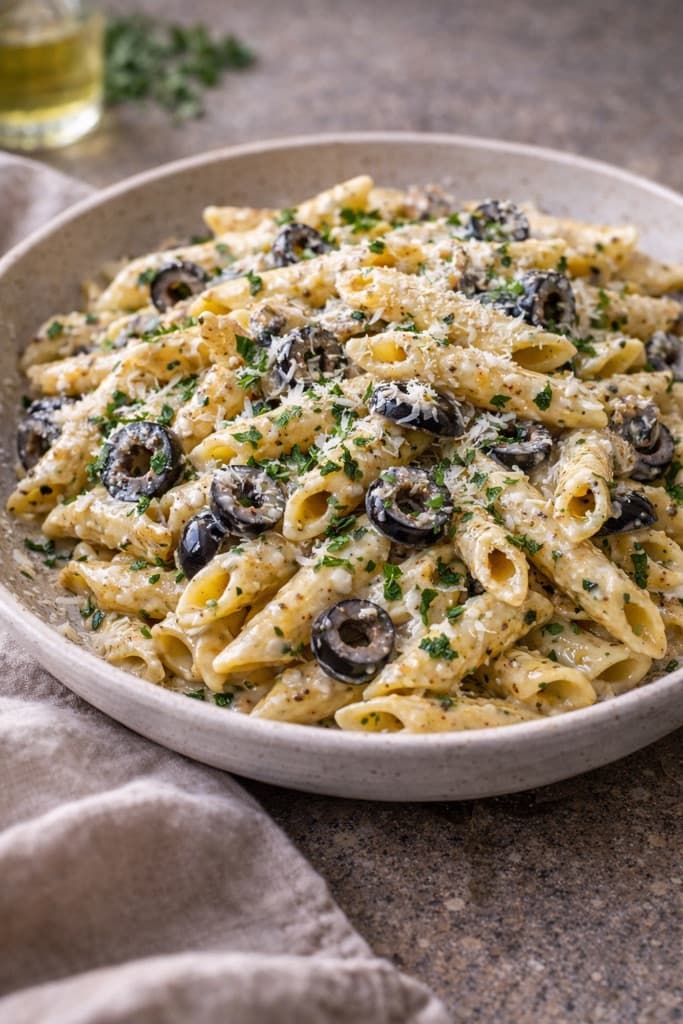 Penne med sorte oliven