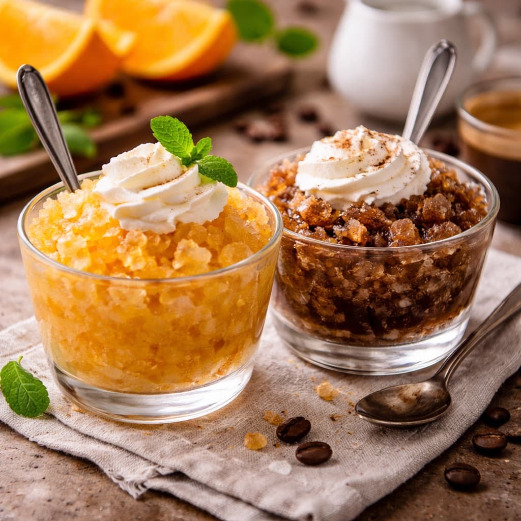Appelsin-granita og kaffe-granita
