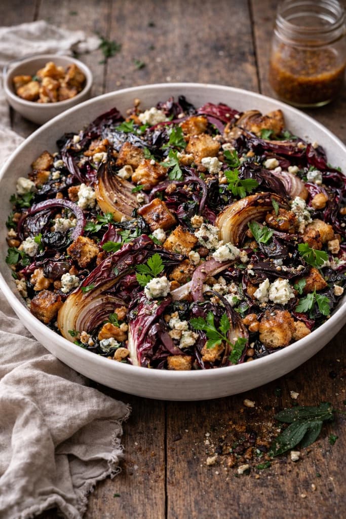 Panzanella med ovnsstekt radicchio og roquefort