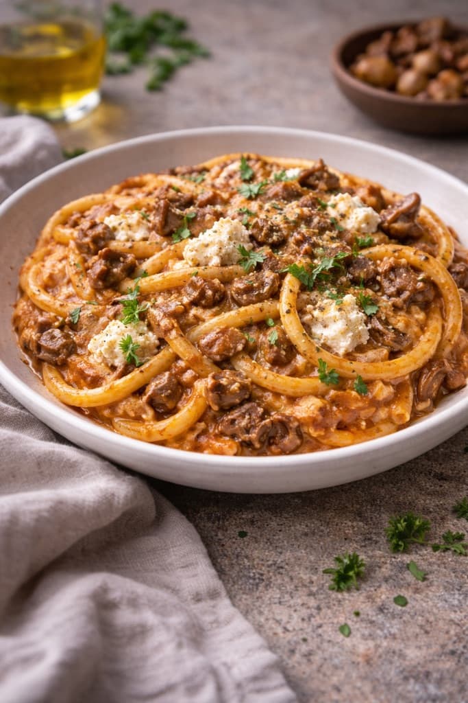 Bucatini med soppsaus