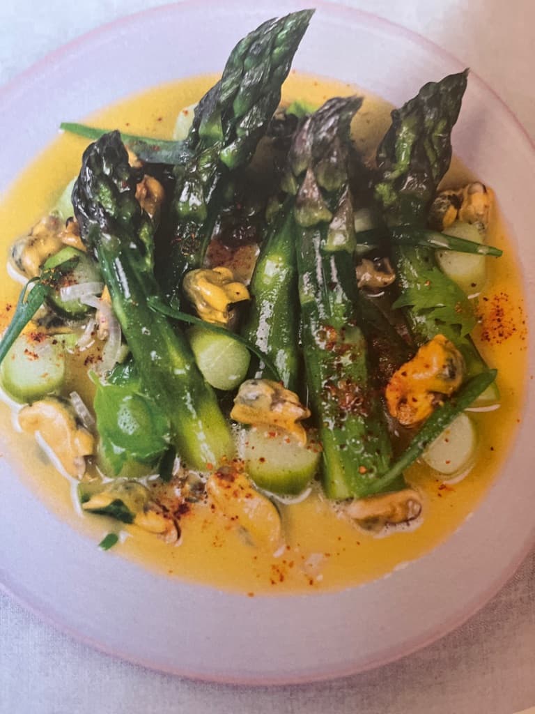 Asparges og blåskjell