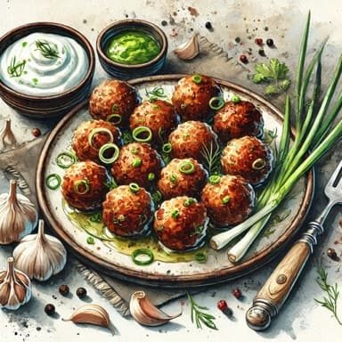 Kjøttboller med vårløk, hvitløk og urter