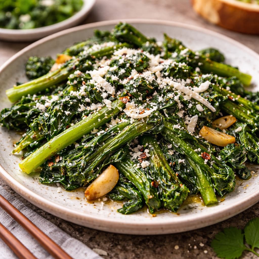 Langkokt krydret cime di rapa med ricottasalata
