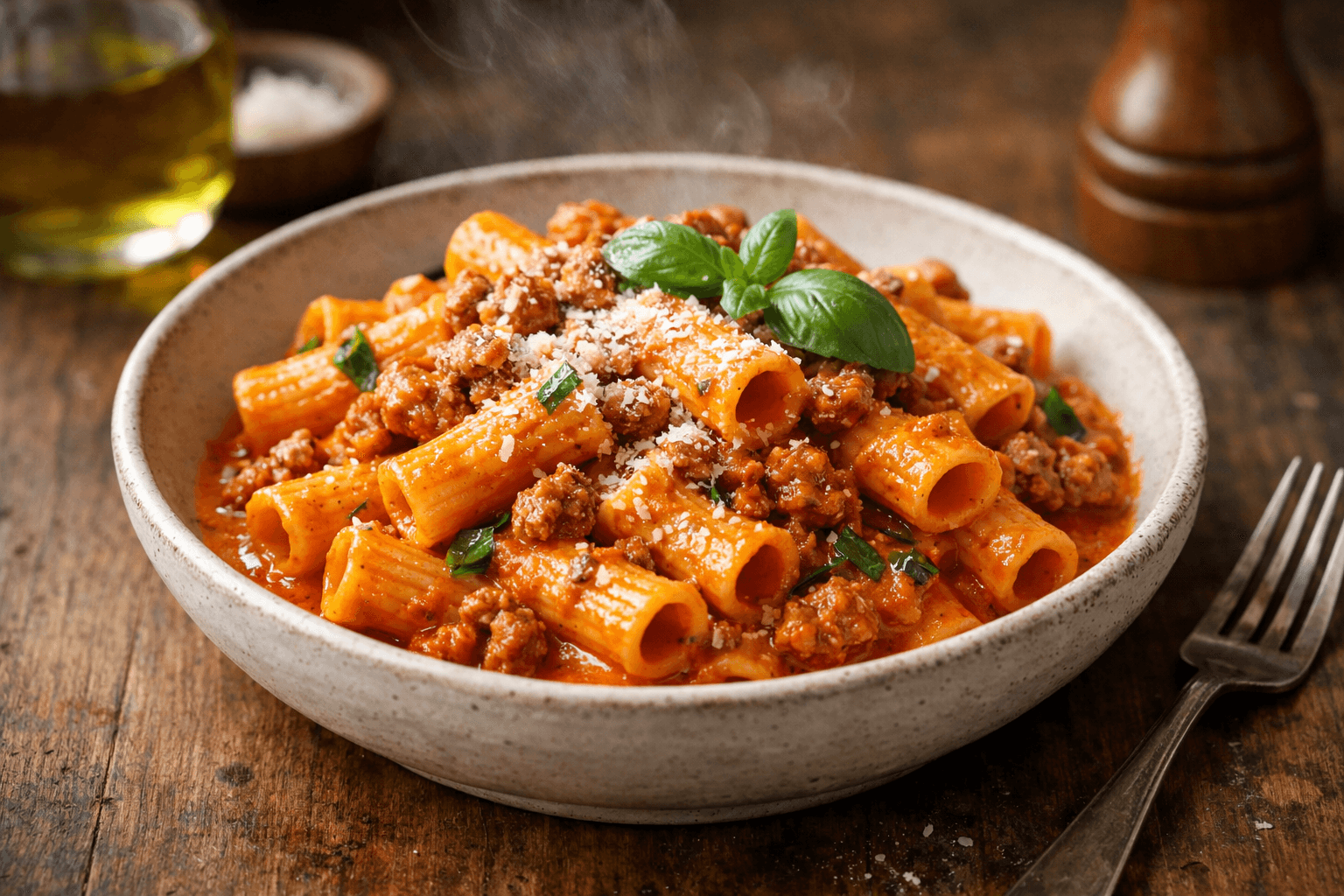Rigatoni med Salsiccia og kremet tomatsaus