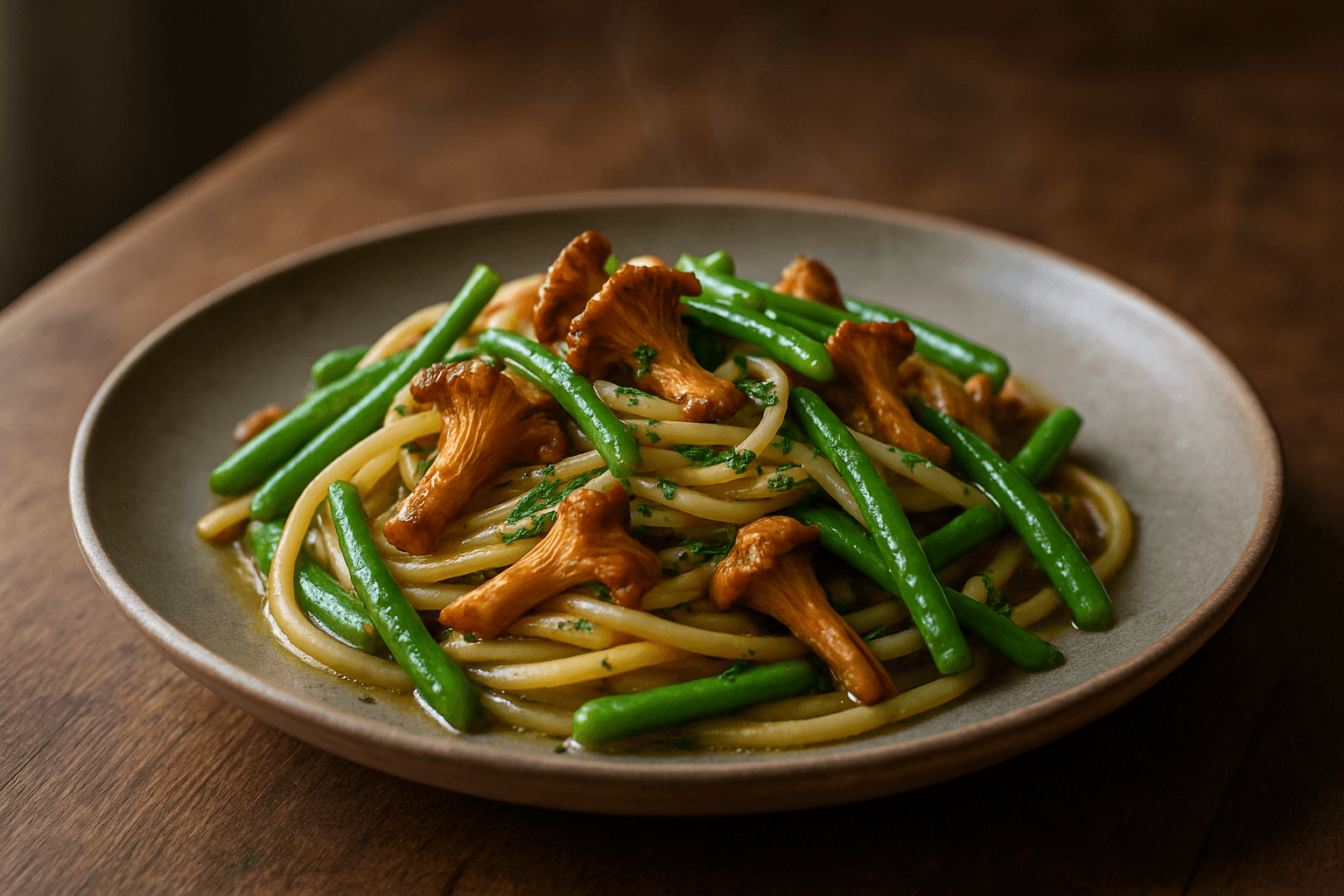 Bønner-kantarell-pasta