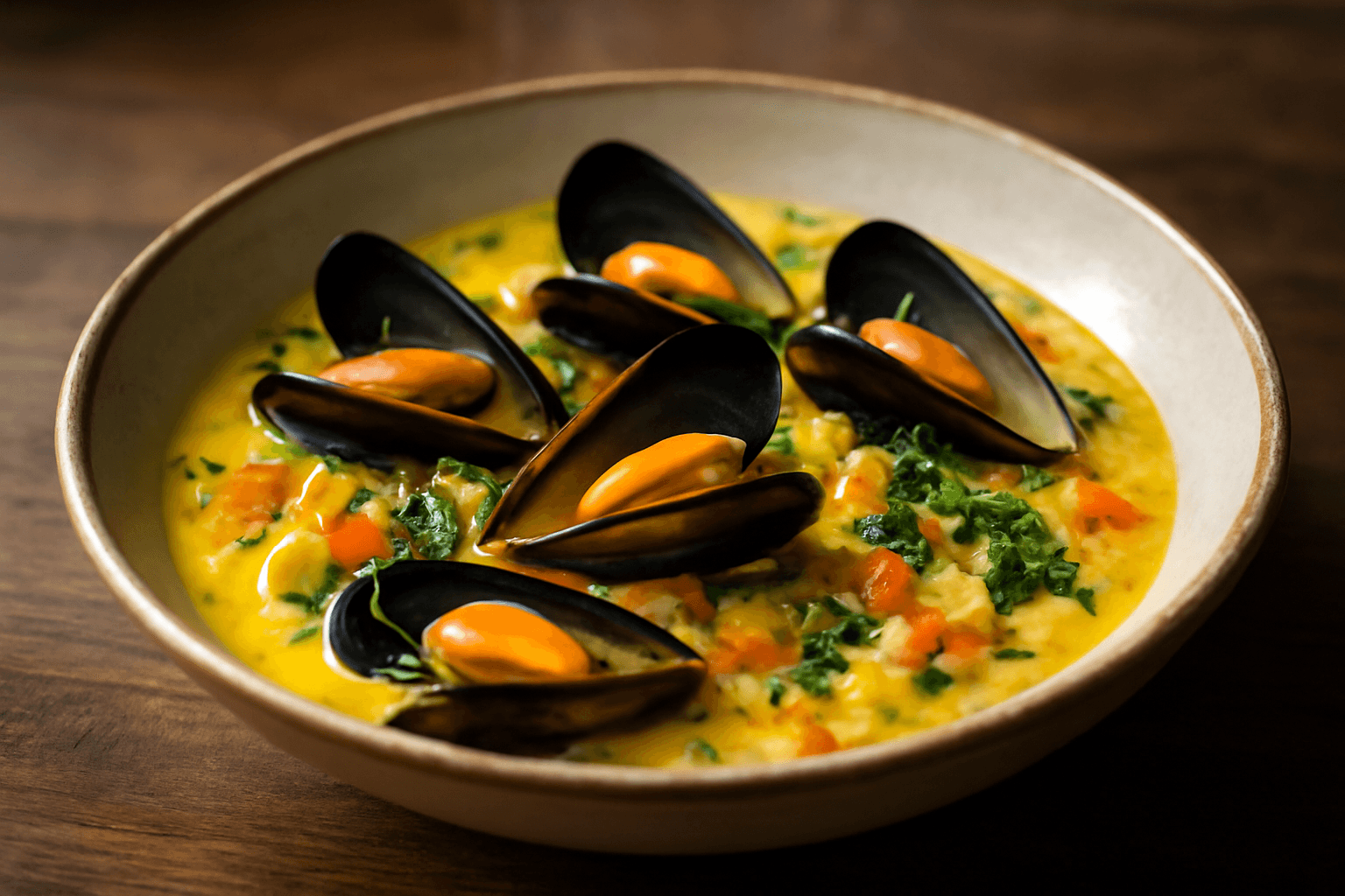 Blåskjell- og Safransuppe