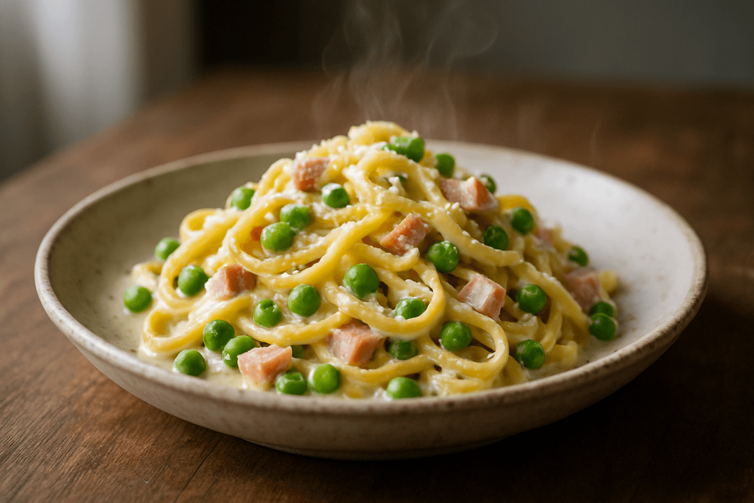 Tagliatelle med Fløte, Erter og Skinke